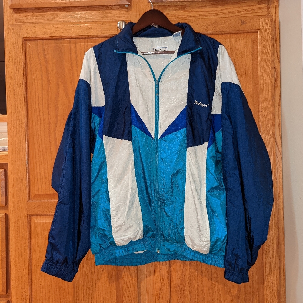 Vintage 80s Macgregor Blue White color block Windbreaker Men size L jacket navy